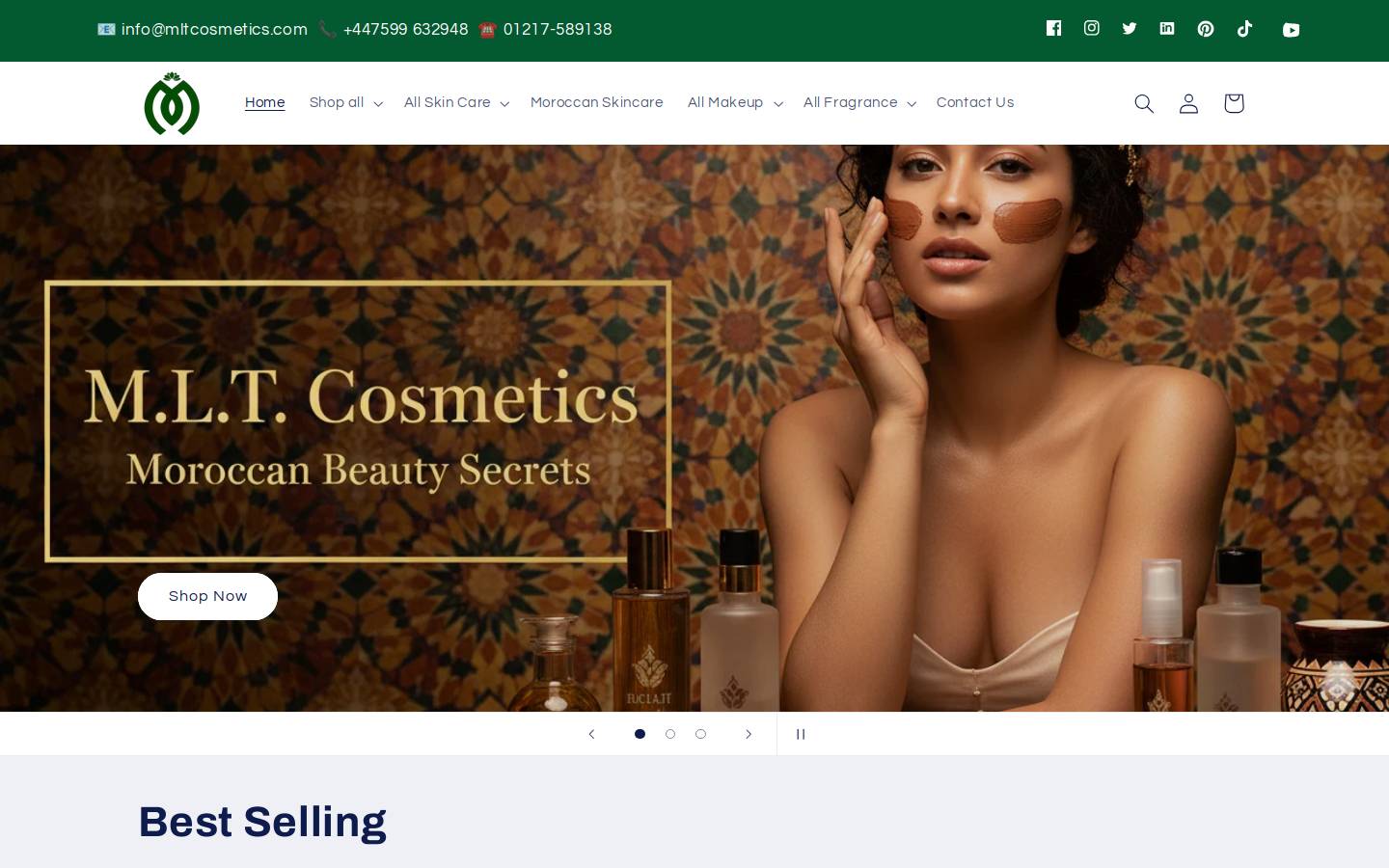 mltcosmetics.com homepage screenshot