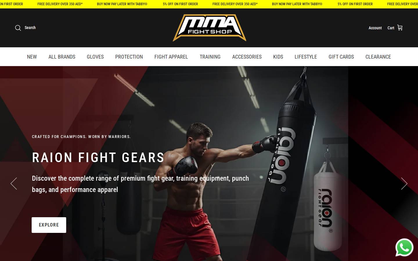 mmafightshop.ae homepage screenshot