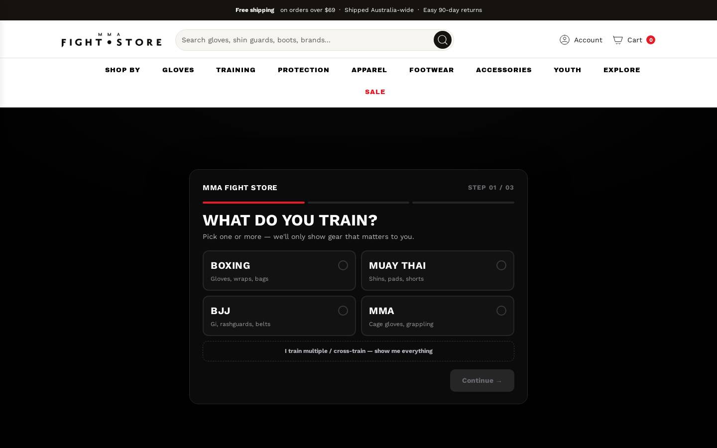 MMA Fight Store homepage screenshot