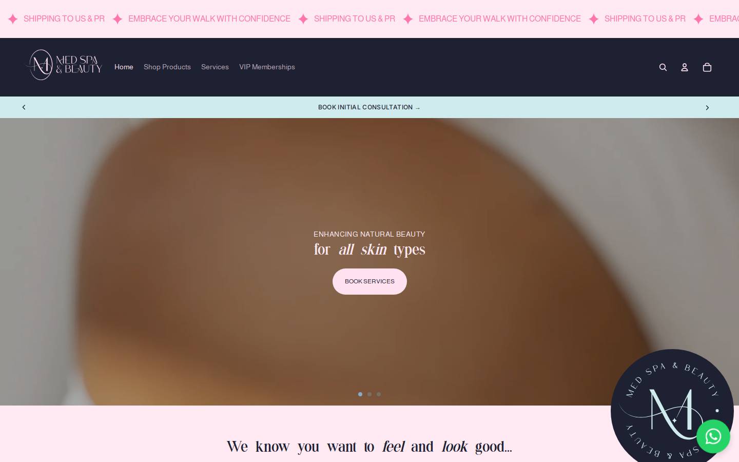 mmedspaandbeauty.com homepage screenshot