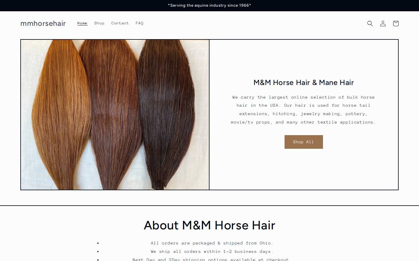 mmhorsehair.com homepage screenshot