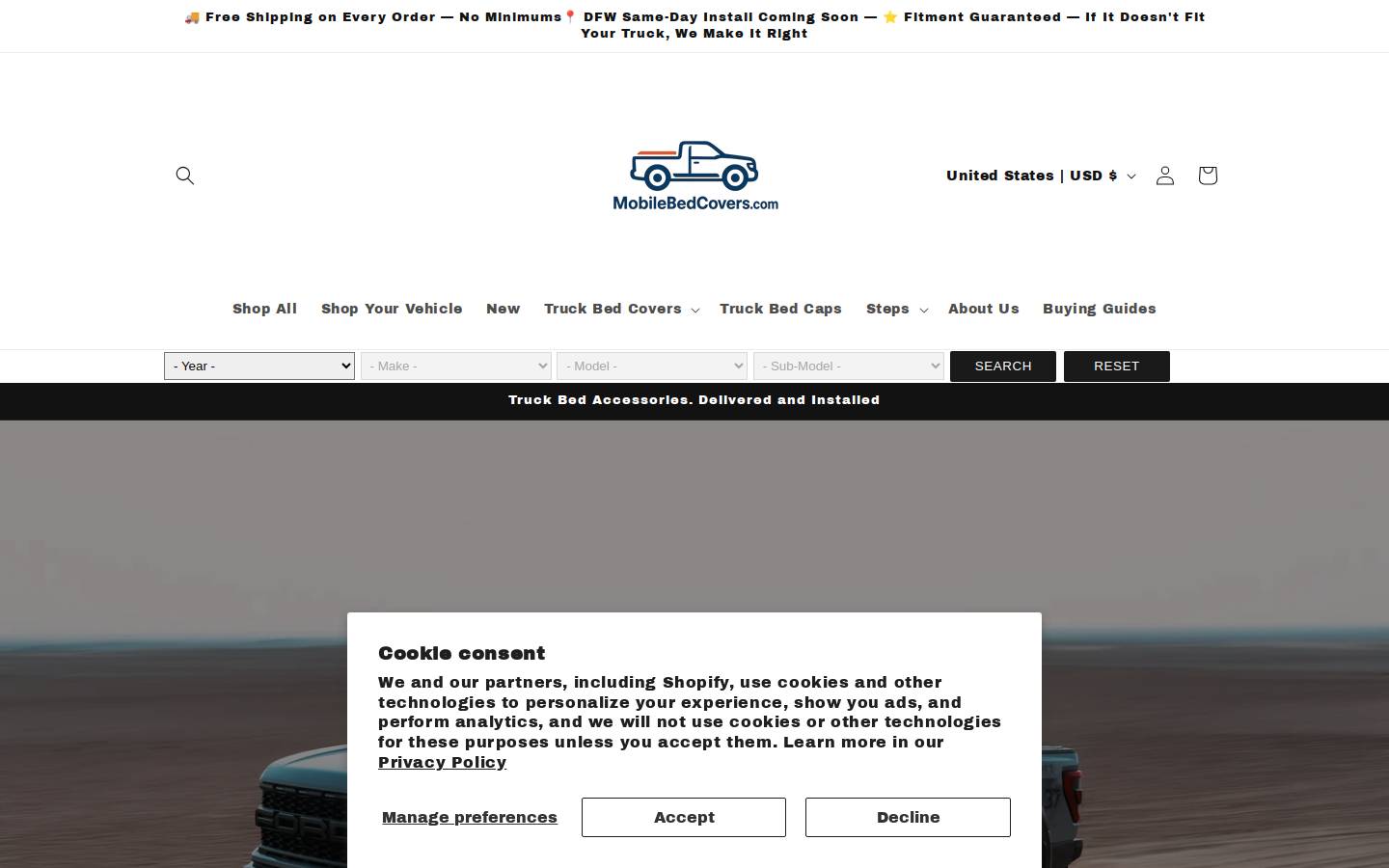 mobilebedcovers.com homepage screenshot