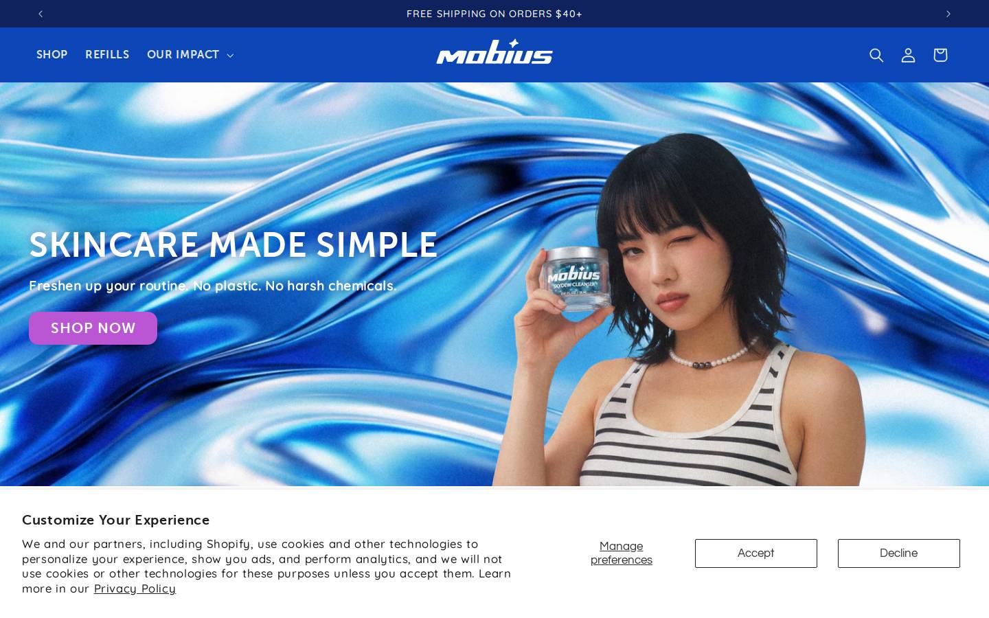 mobiuscosmetics.com homepage screenshot