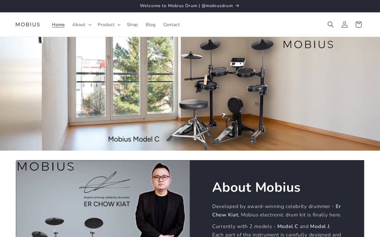 mobiusdrum.com homepage screenshot