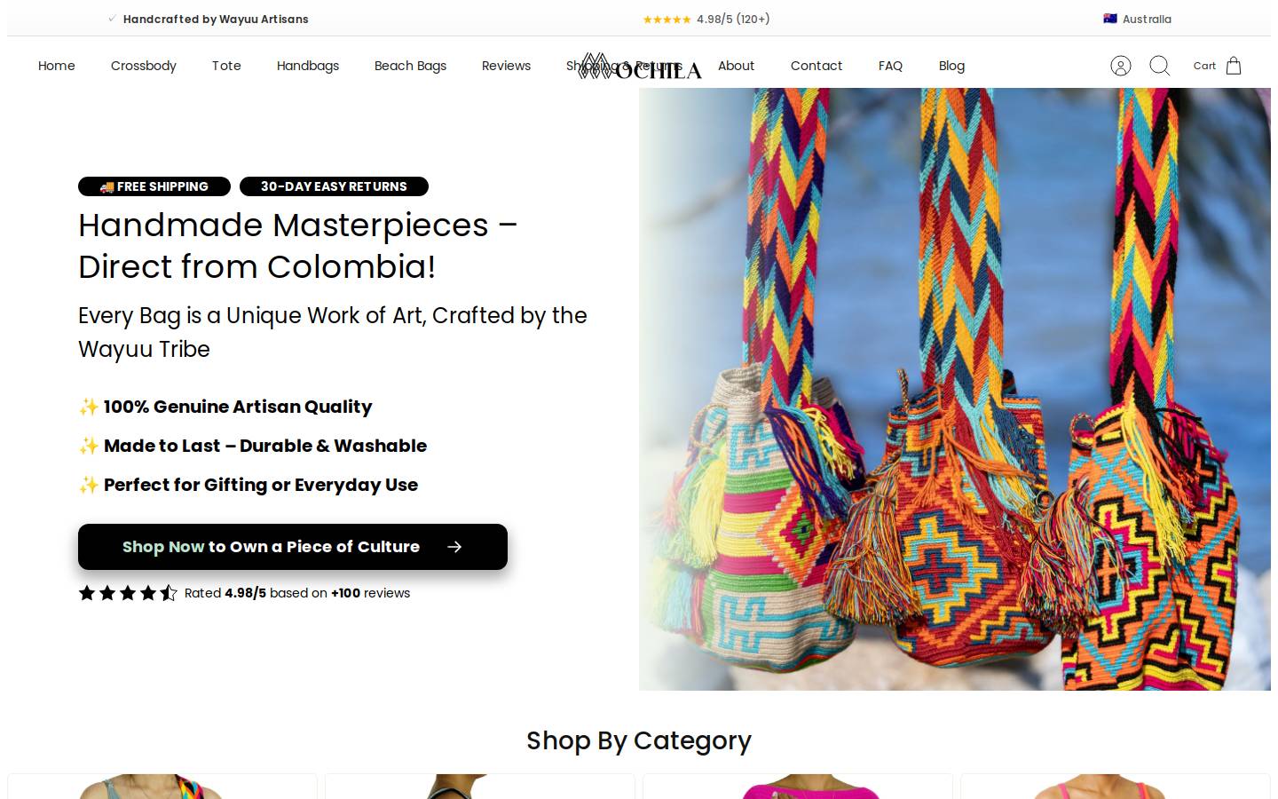 mochila.com.au homepage screenshot