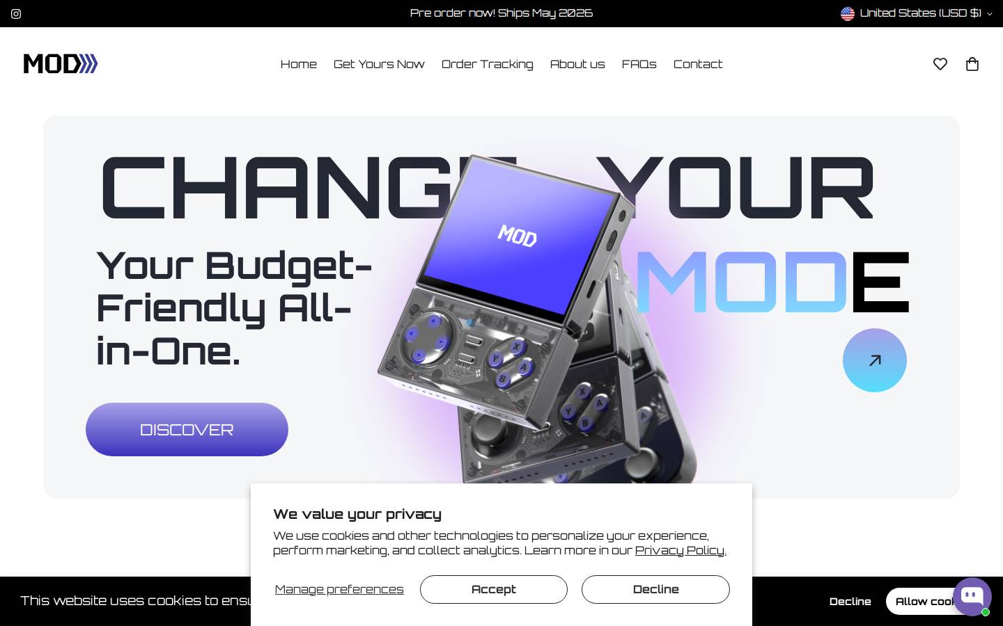 mod-store.com homepage screenshot