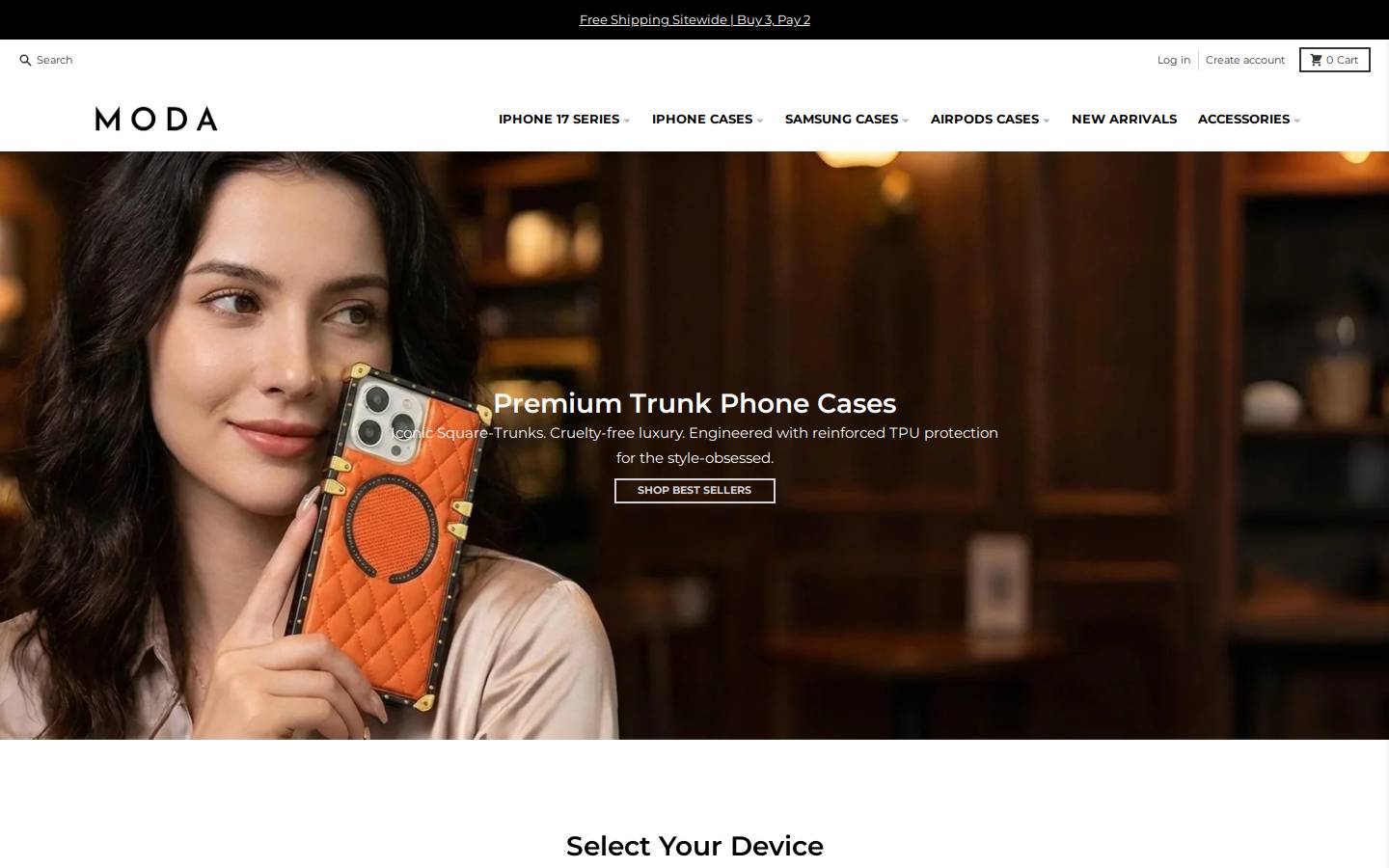 Modacases homepage screenshot