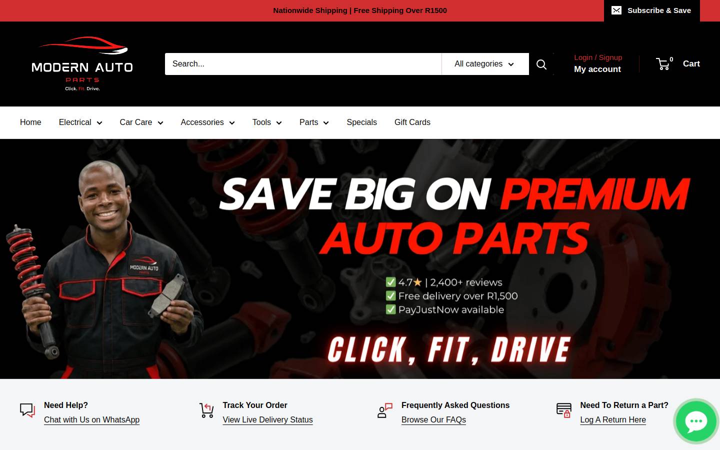 modernautoparts.co.za homepage screenshot