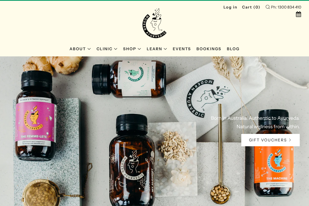 Modern Ayurvedic homepage screenshot