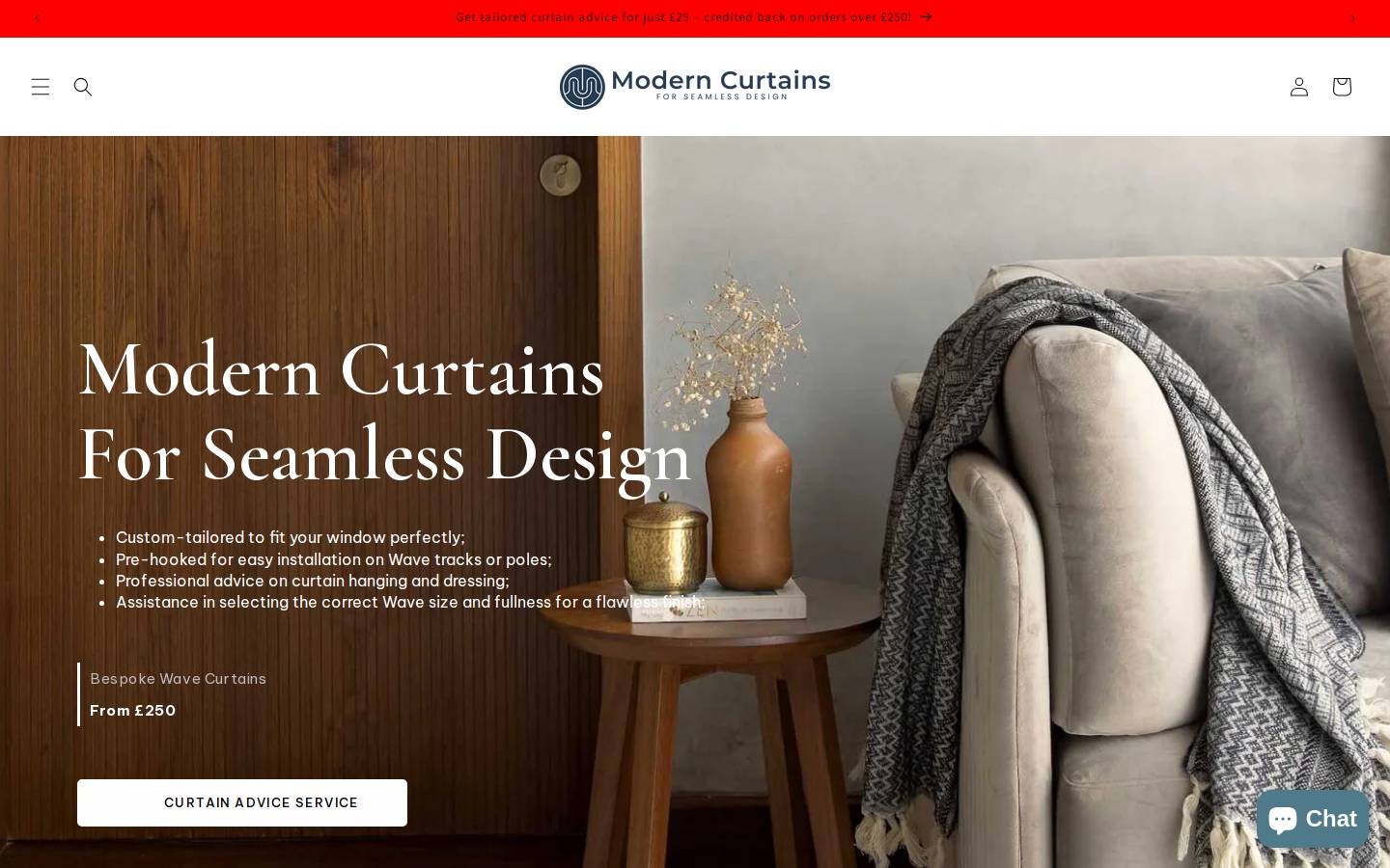 moderncurtains.co.uk homepage screenshot