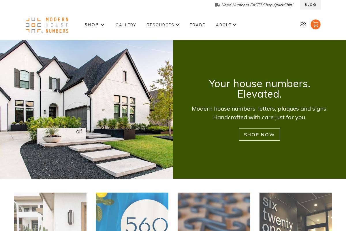 Modern House Numbers homepage screenshot