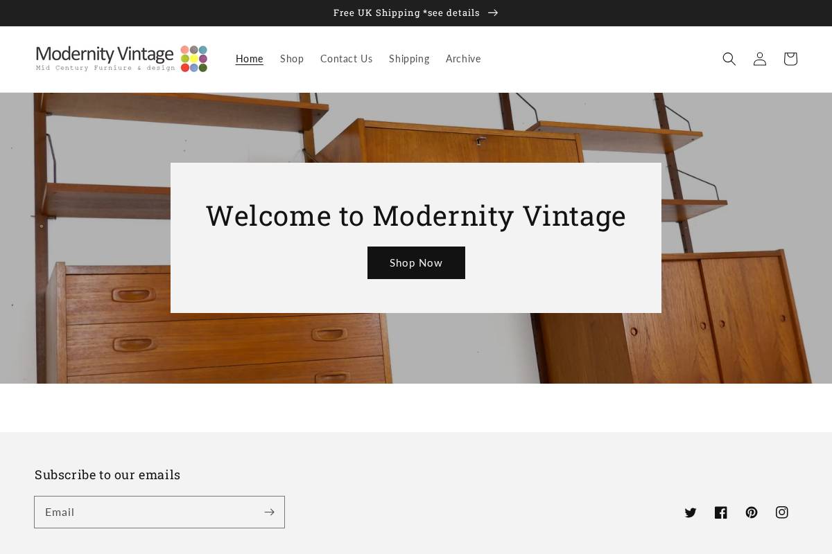 modernityvintage.com homepage screenshot