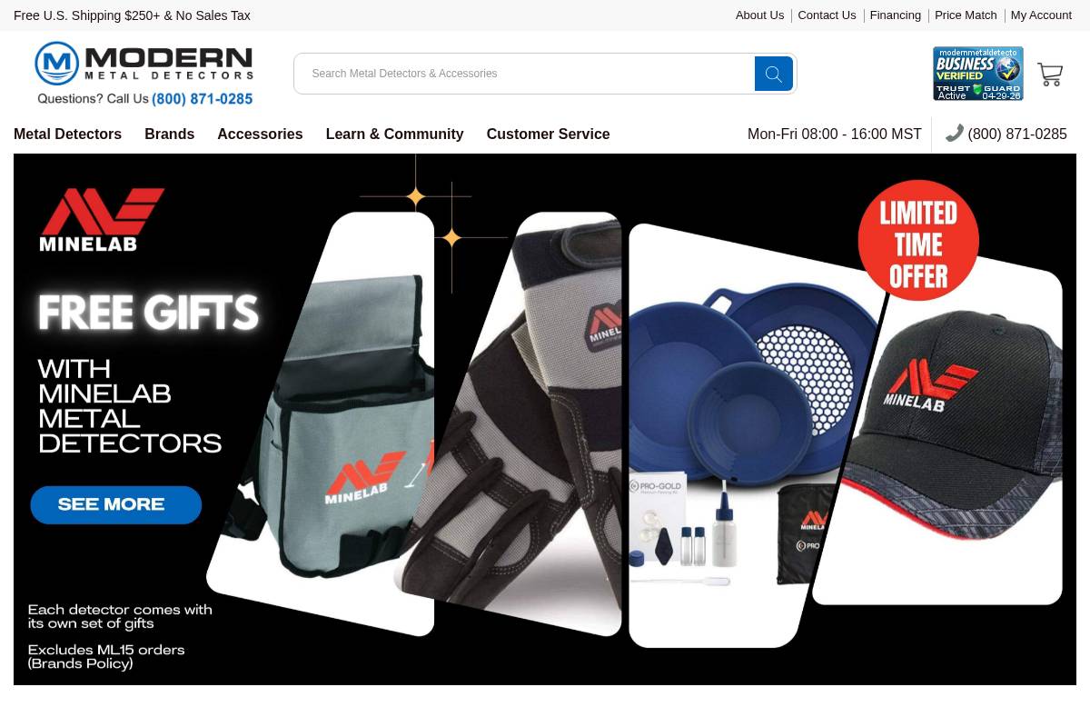 modernmetaldetectors.com homepage screenshot
