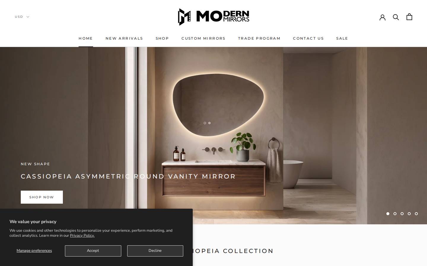 modernmirrors.com homepage screenshot