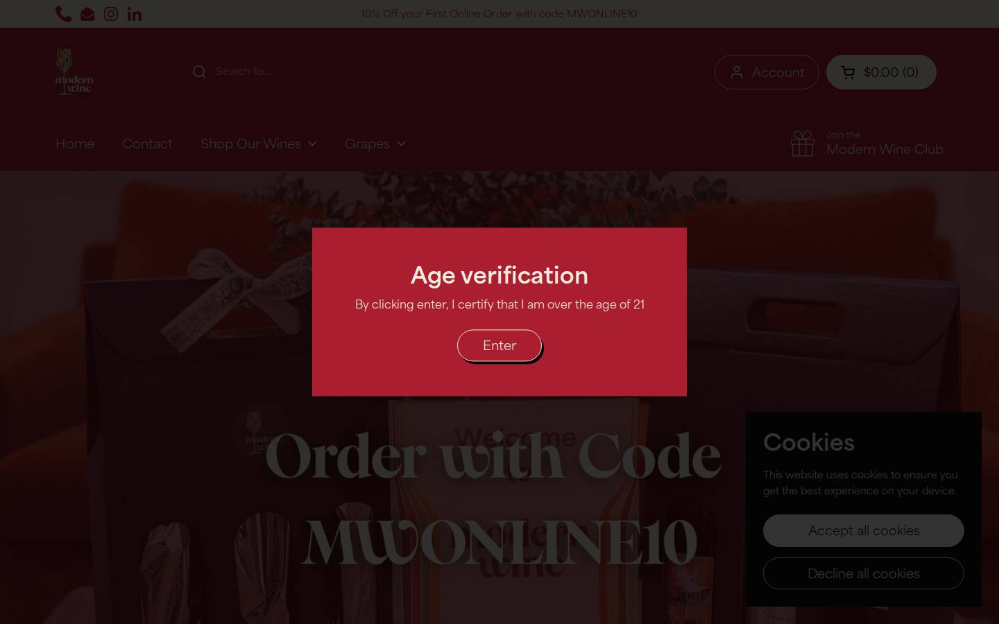 modernwine.com homepage screenshot