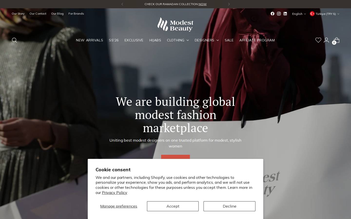 modestbeauty.com homepage screenshot