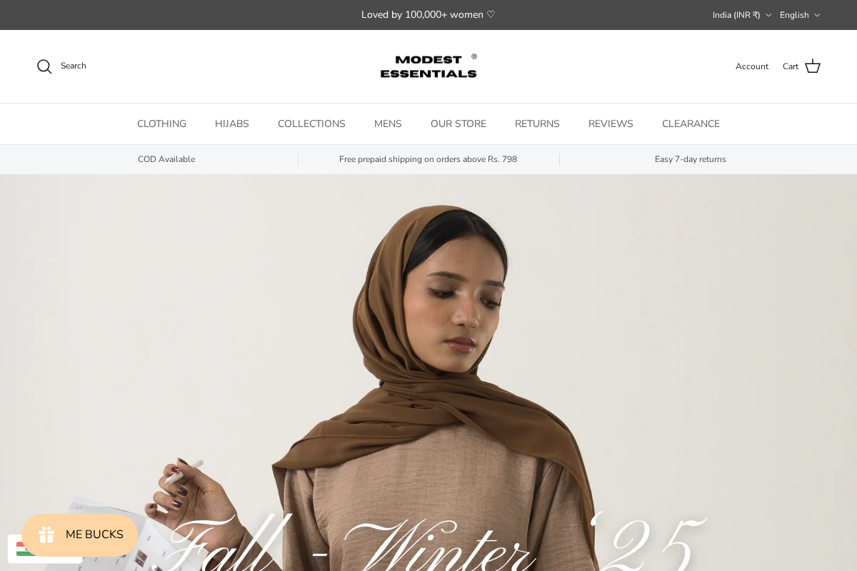 Modest Essentials homepage screenshot