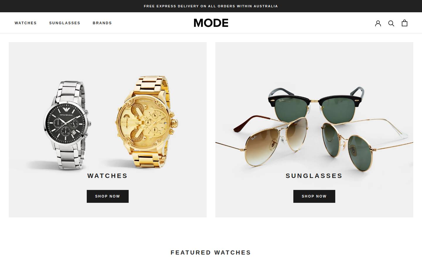 MODE STORE homepage screenshot