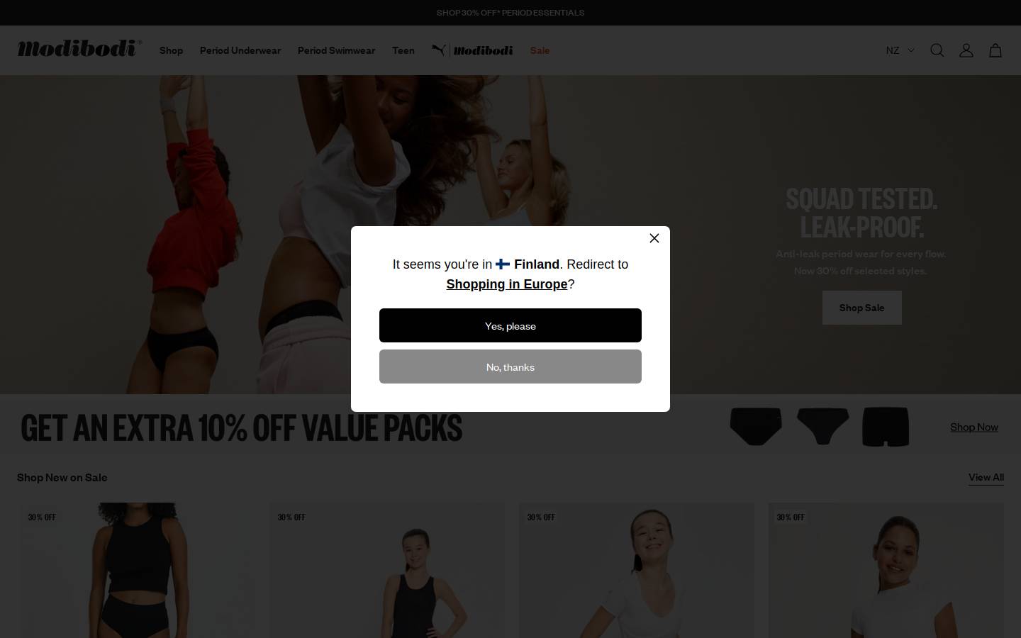 modibodi.co.nz homepage screenshot