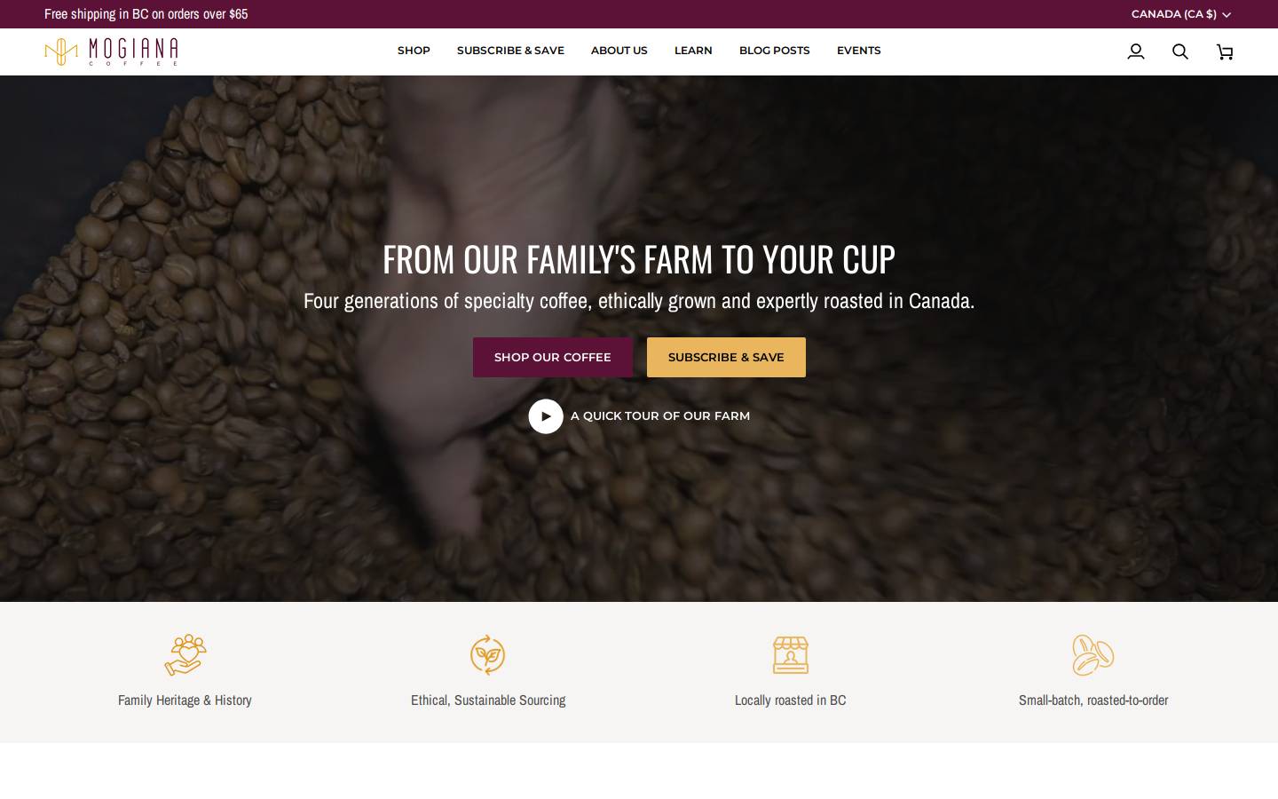mogianacoffee.com homepage screenshot