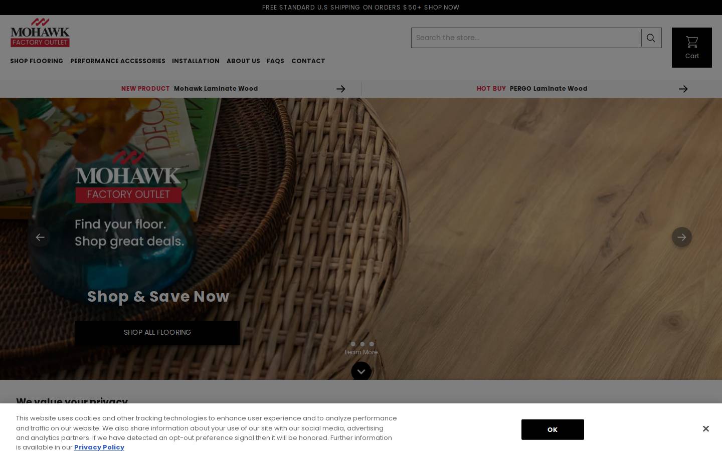 mohawkfactoryoutlet.com homepage screenshot