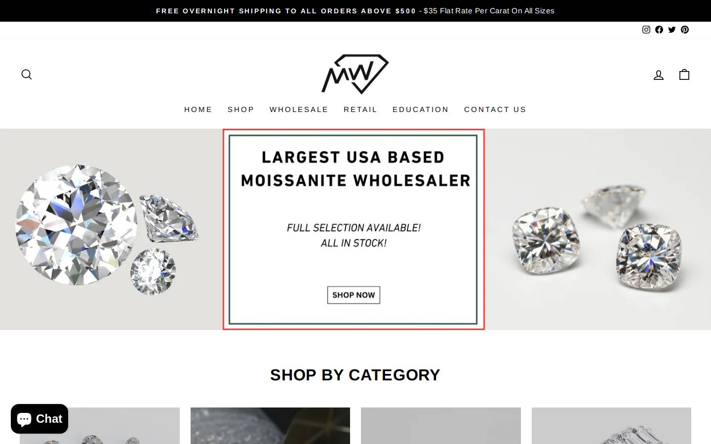 moissanitewholesalers.com homepage screenshot