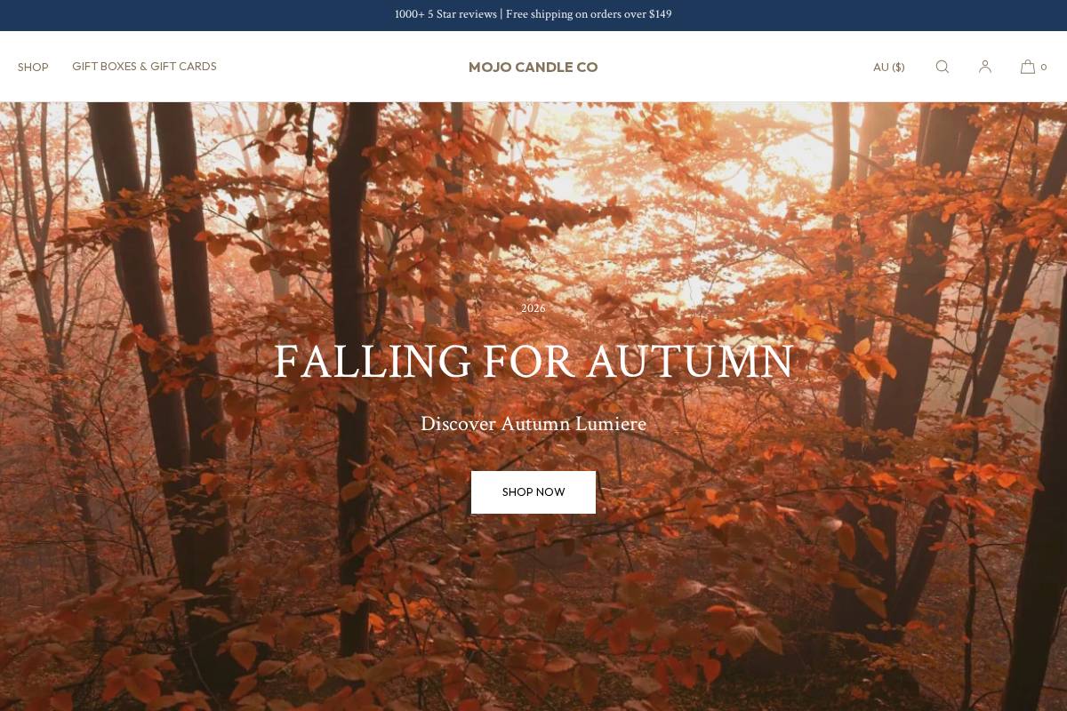 mojocandleco.com.au homepage screenshot