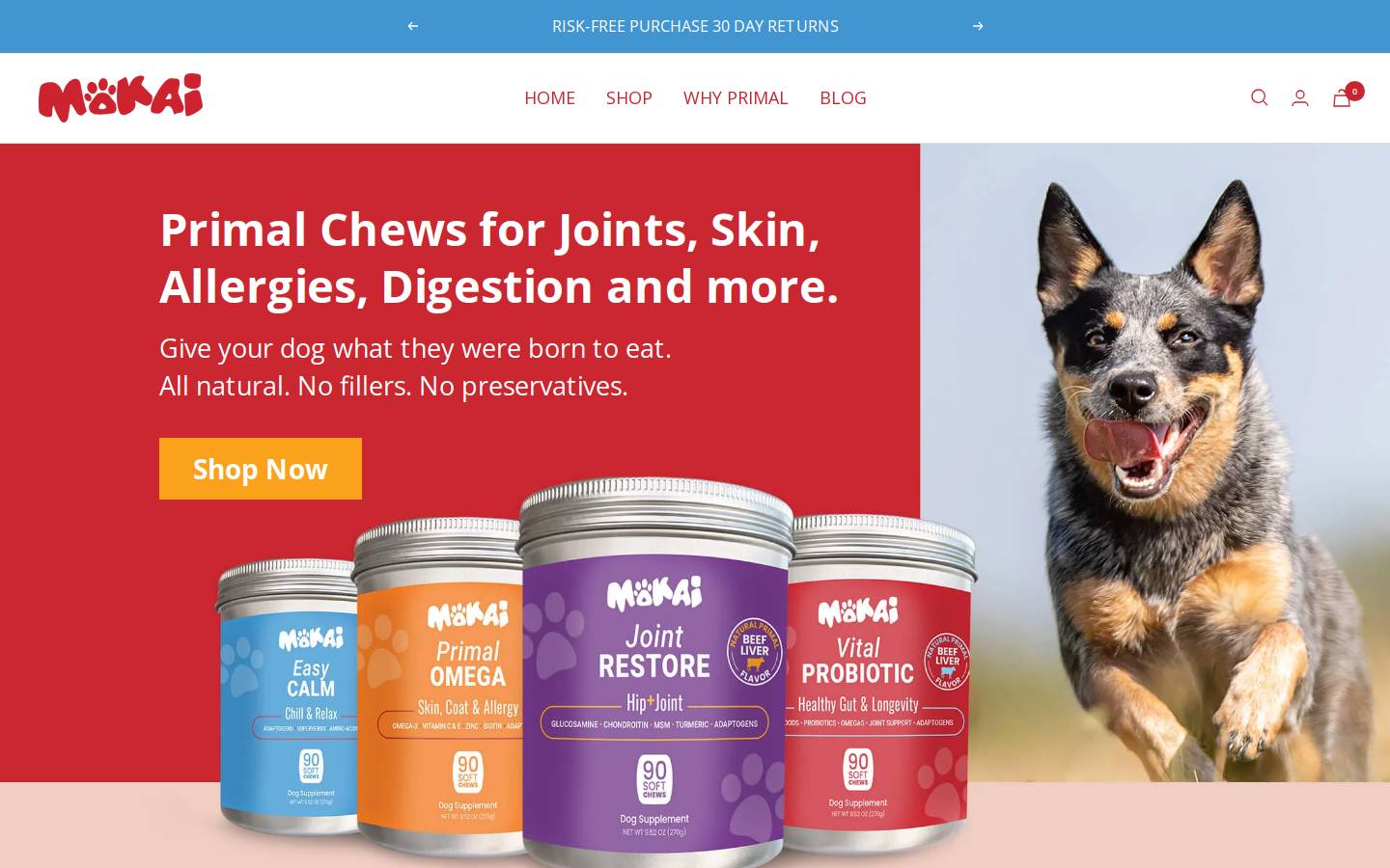 mokaipaws.com homepage screenshot