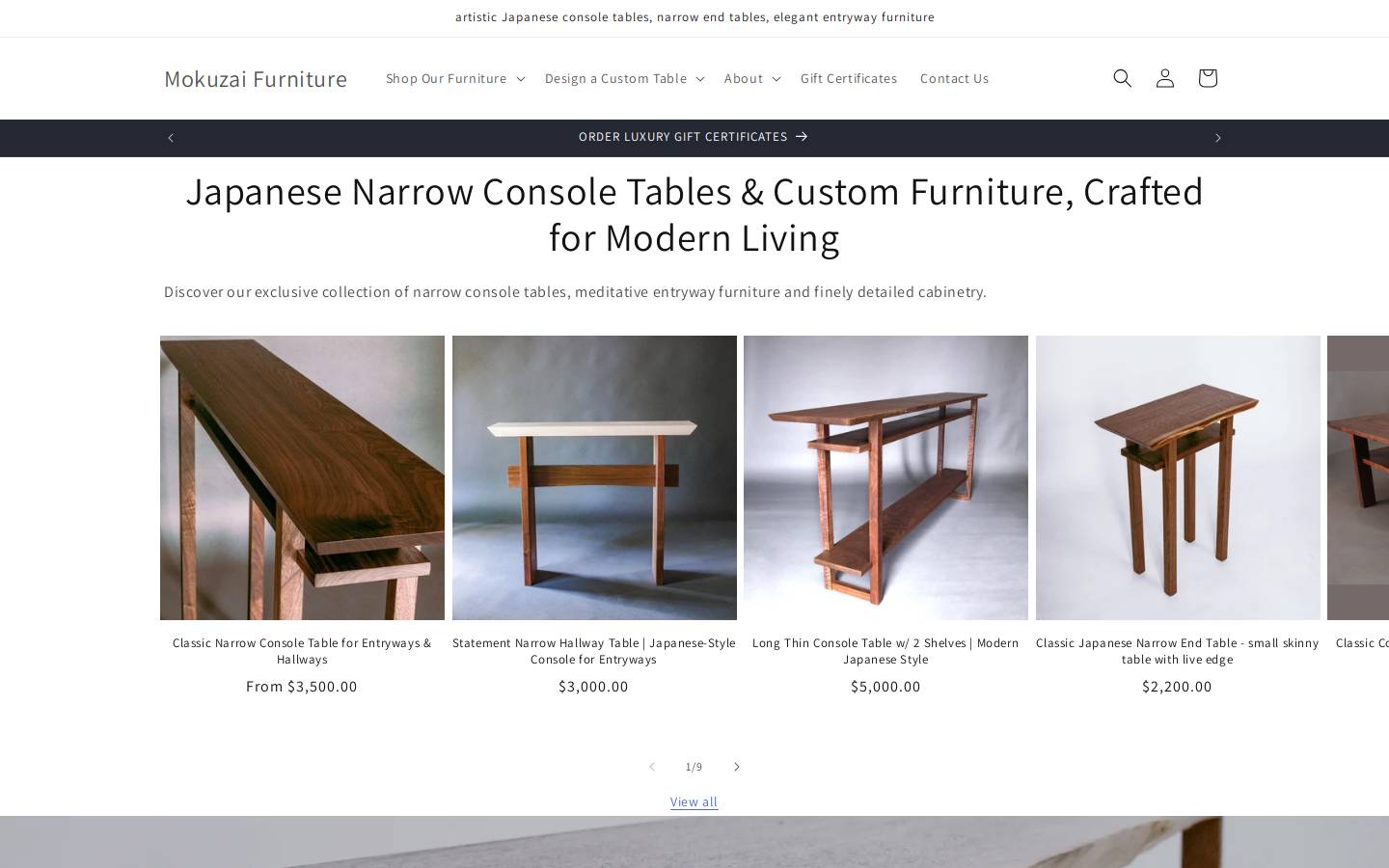 mokuzai-furniture.com homepage screenshot