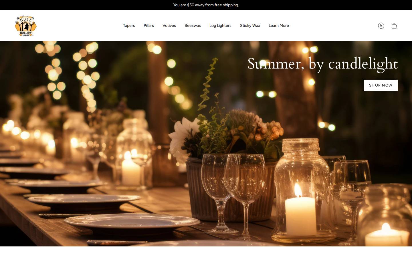 molehollowcandles.com homepage screenshot