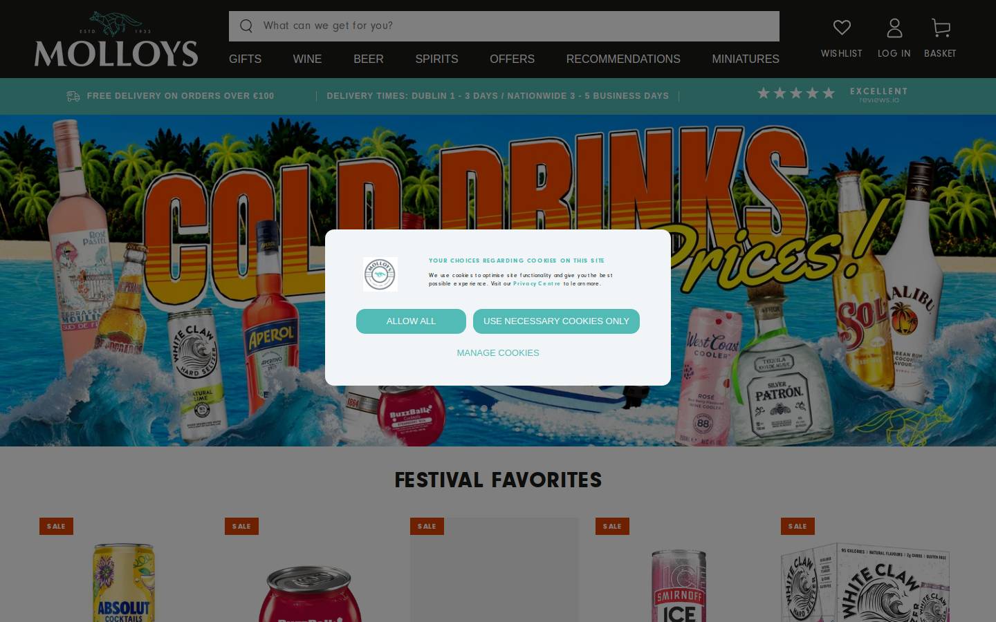 Molloys Liquor Store homepage screenshot