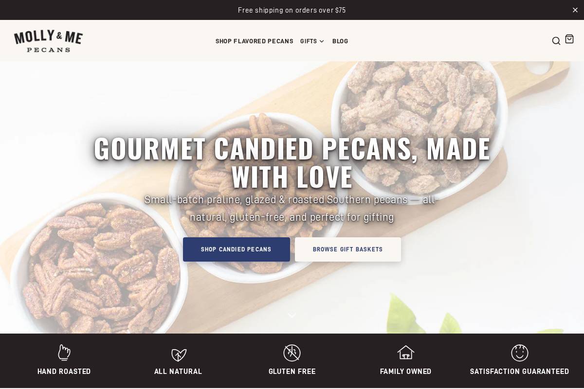 mollyandmepecans.com homepage screenshot