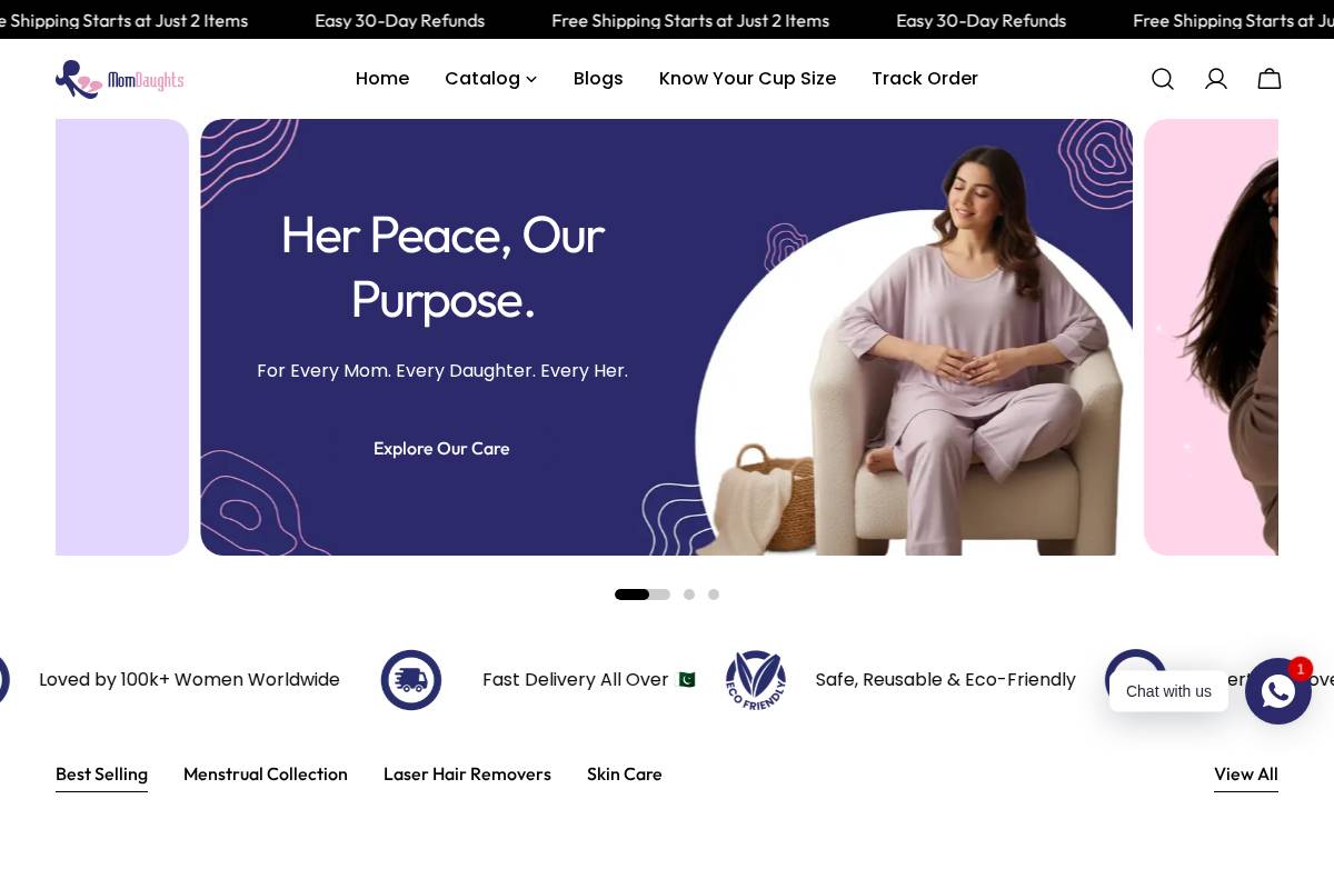 MomDaughts' Menstrual Cups, Cosmetics homepage screenshot