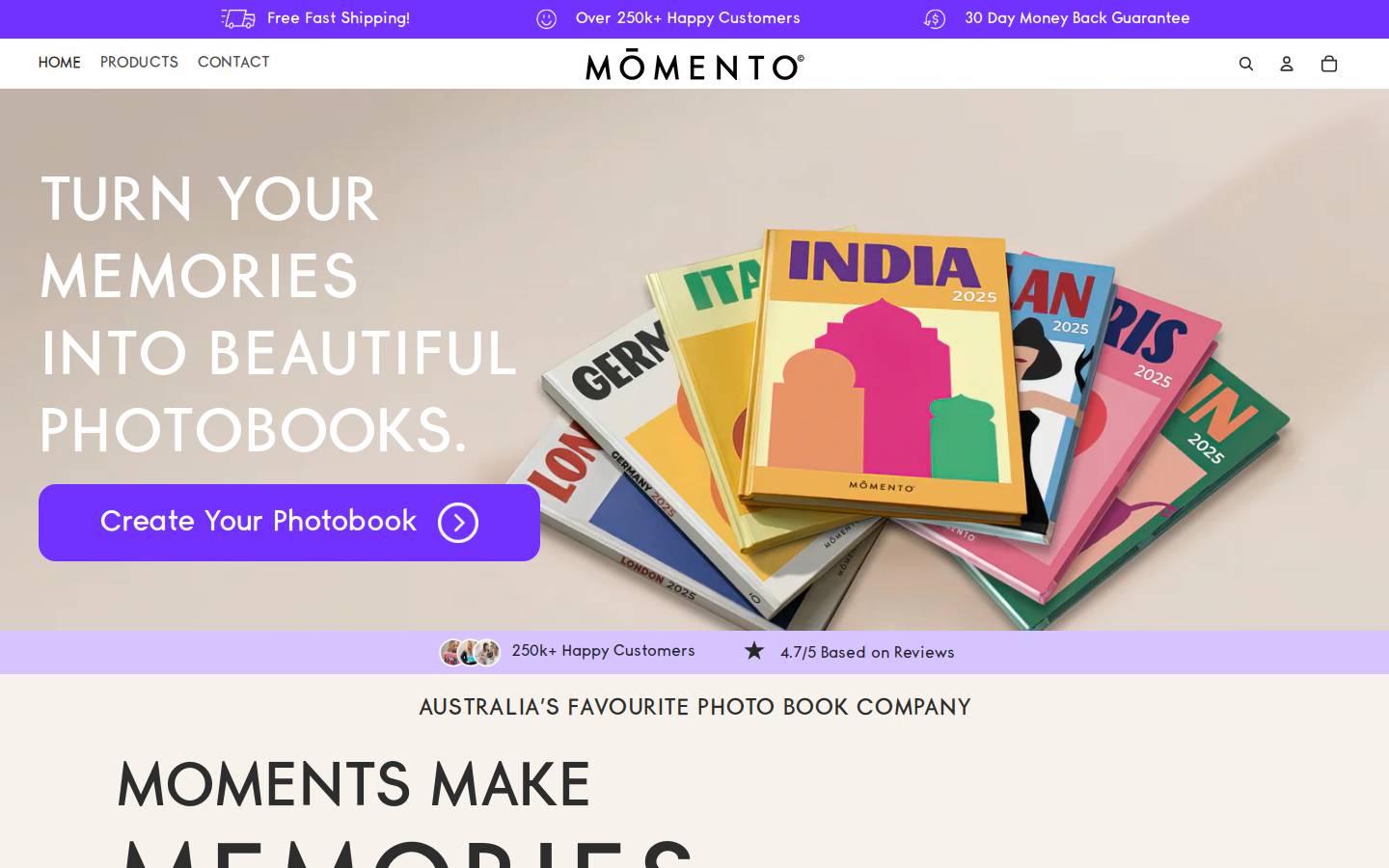 Momento Photo Books homepage screenshot