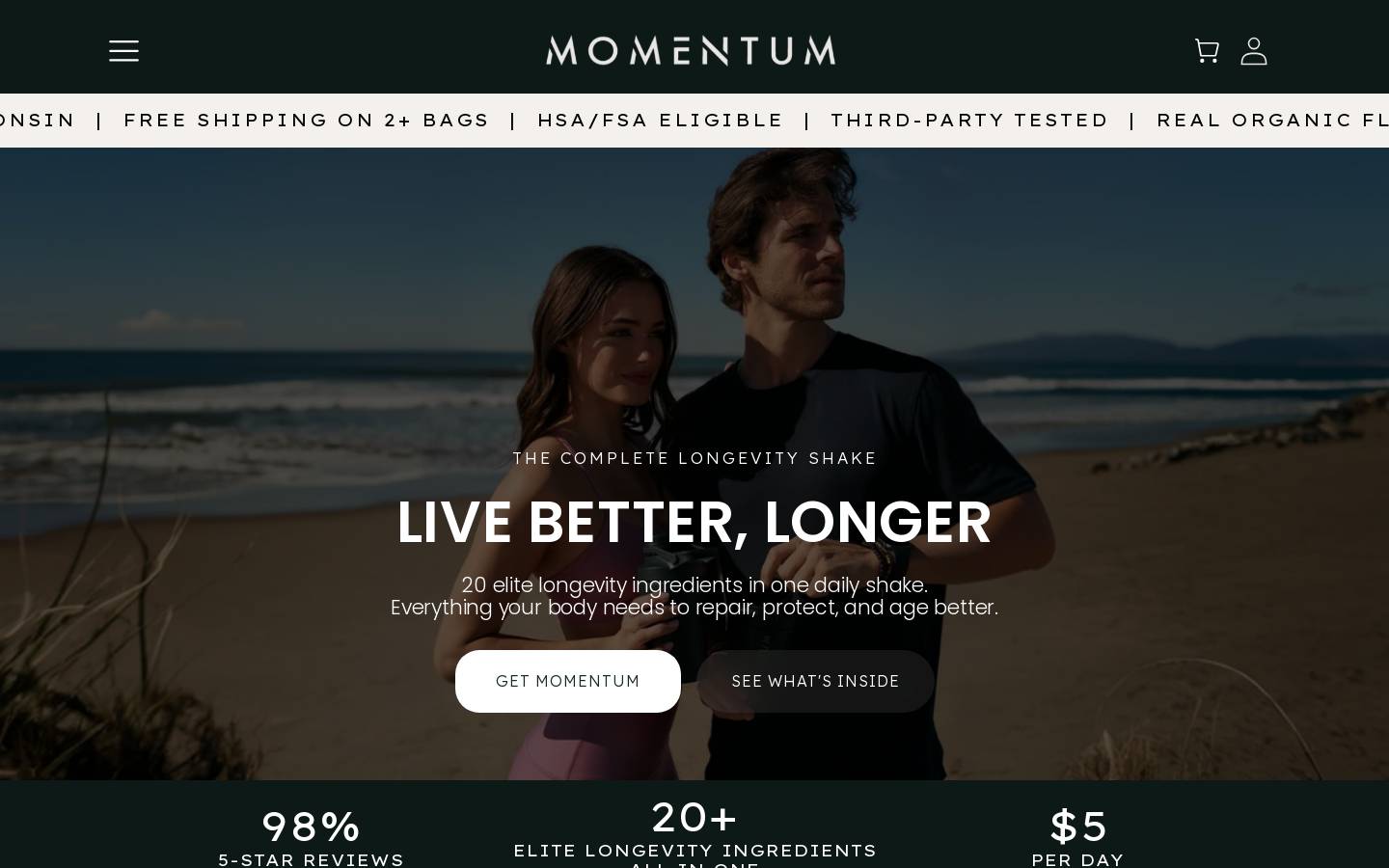 momentum-shake.com homepage screenshot