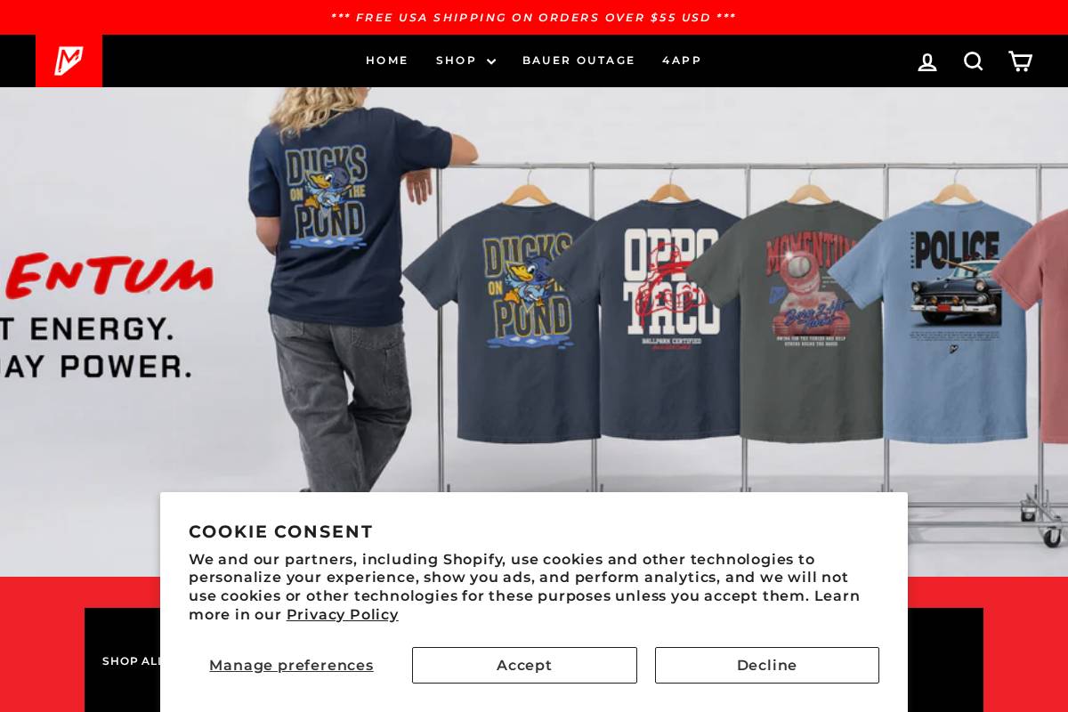 momentumbaseball.shop homepage screenshot