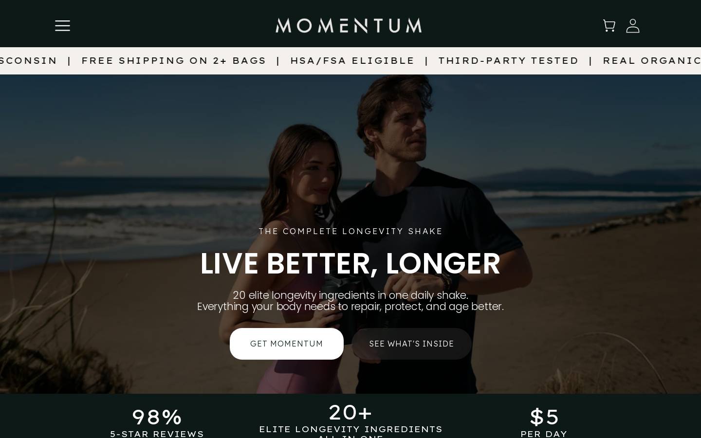 momentumshake.com homepage screenshot