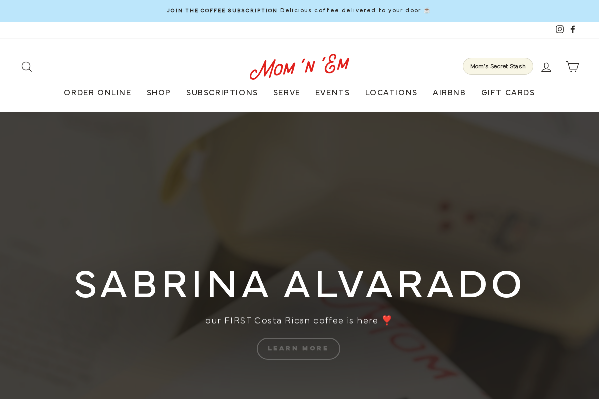 Mom 'n 'em Coffee homepage screenshot