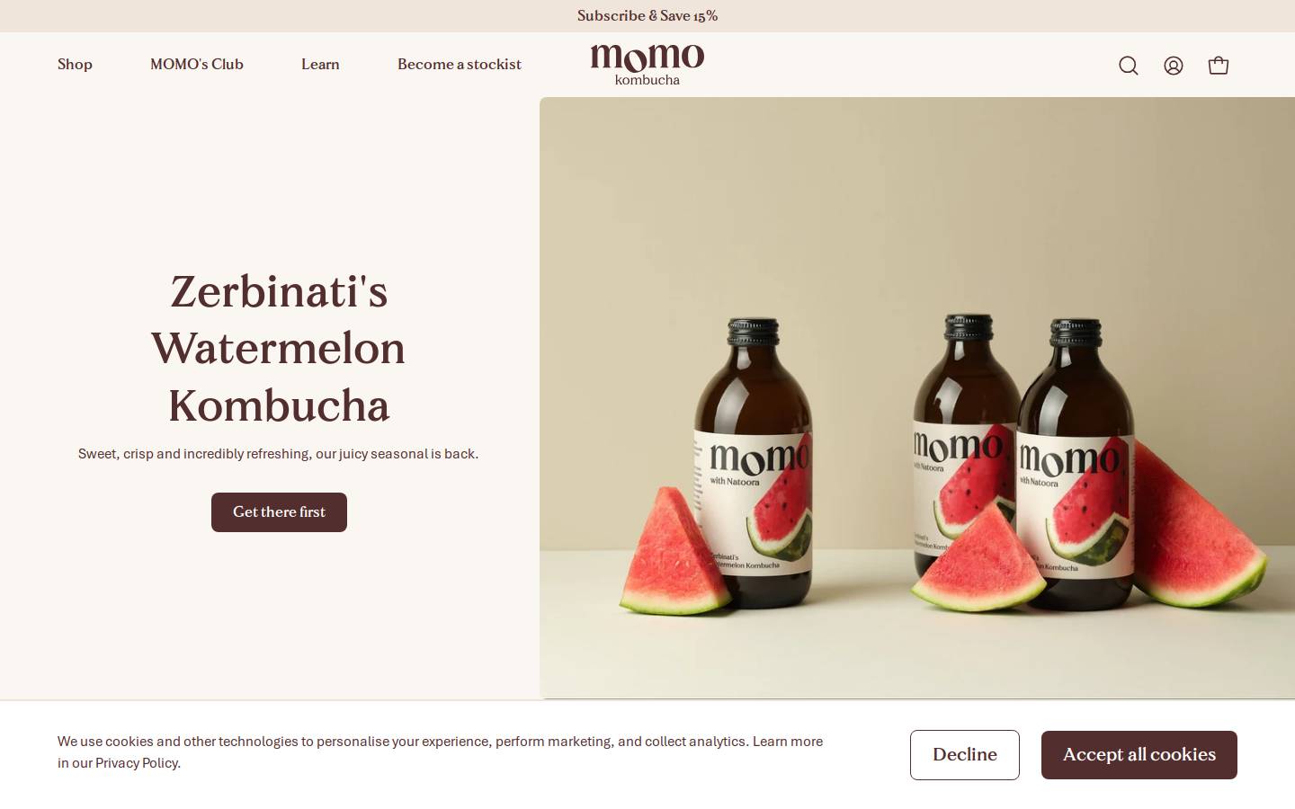 MOMO Kombucha homepage screenshot