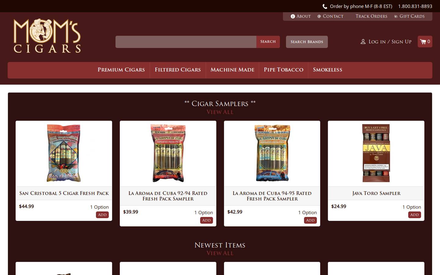 momscigars.com homepage screenshot