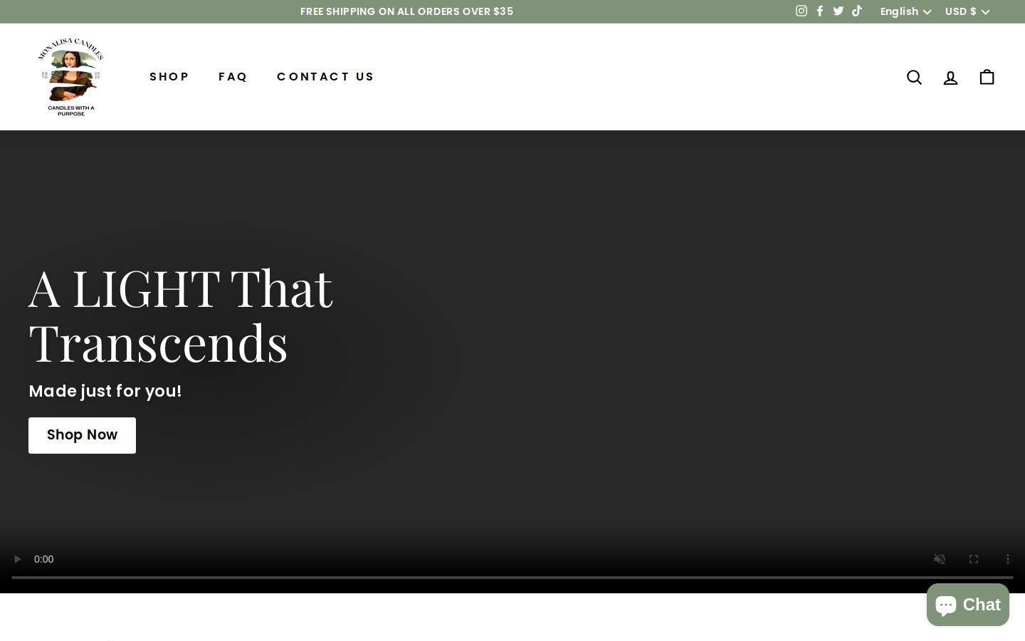 monalisacandles.co homepage screenshot