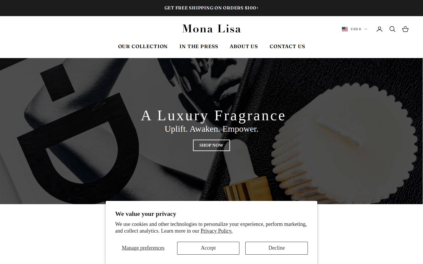 monalisapure.com homepage screenshot