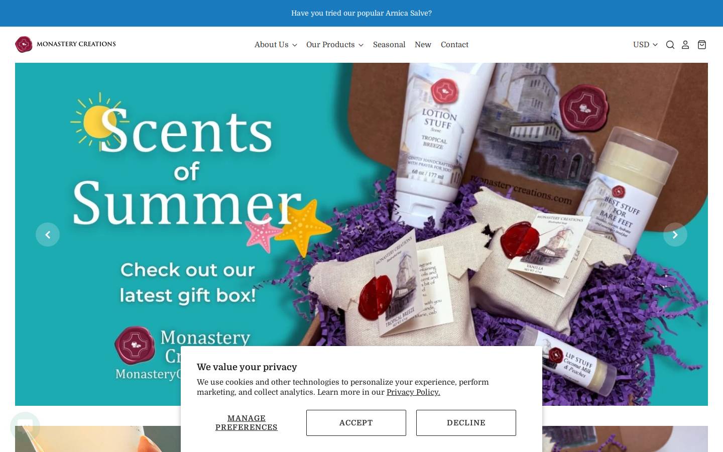 monasterycreations.com homepage screenshot