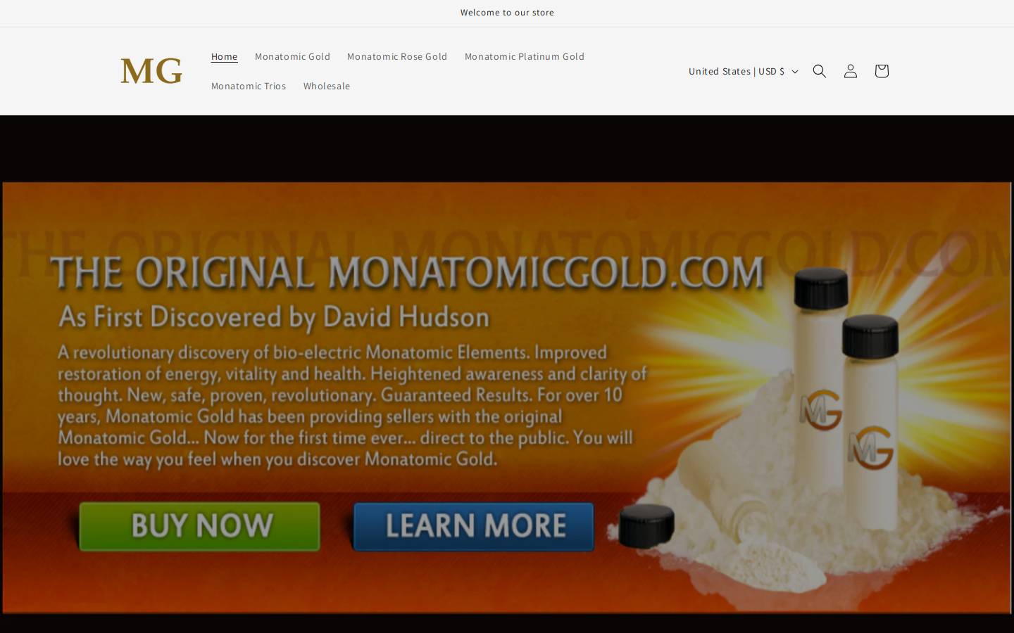 monatomicgold.com homepage screenshot