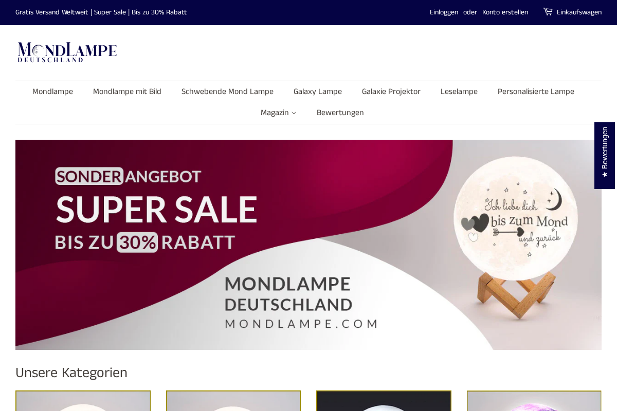 Mondlampe homepage screenshot