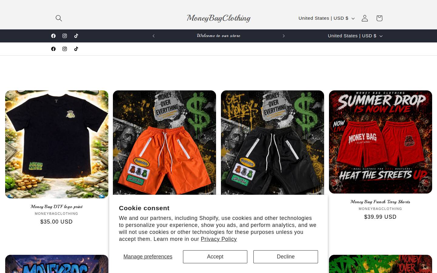 moneybagclothing.com homepage screenshot