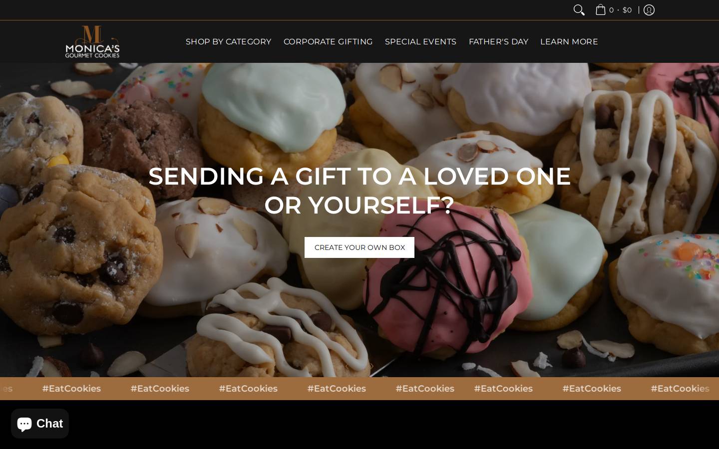 monicascookies.com homepage screenshot