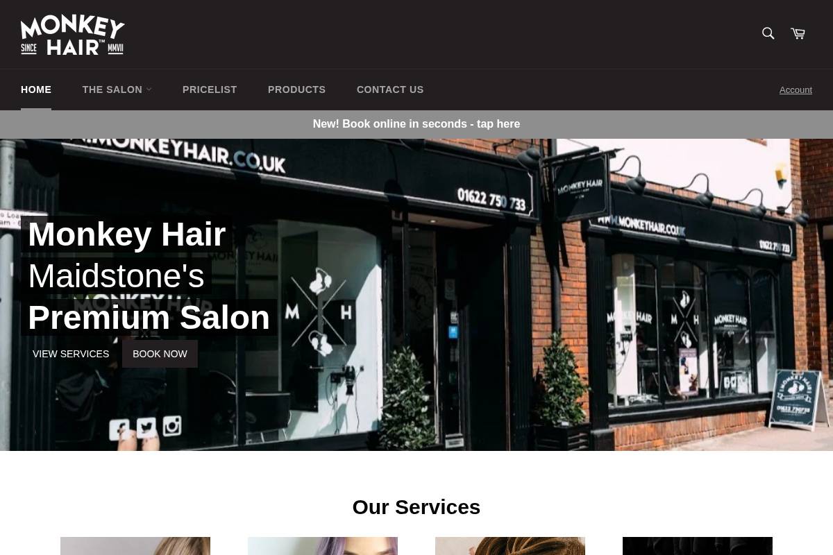 monkeyhair.co.uk homepage screenshot