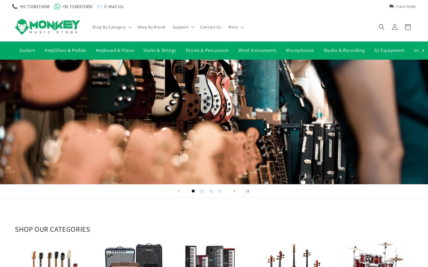 monkeymusicstore.com homepage screenshot