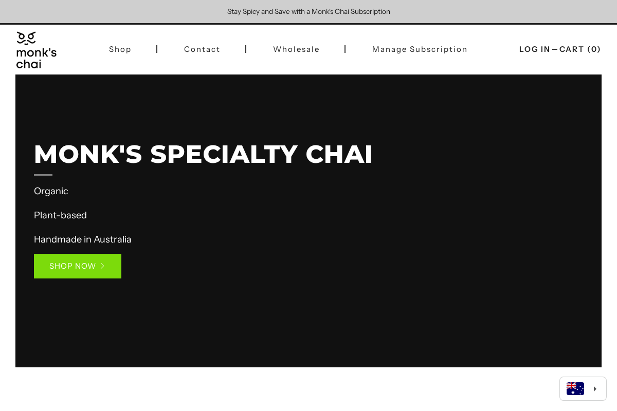 Monk's Chai homepage screenshot